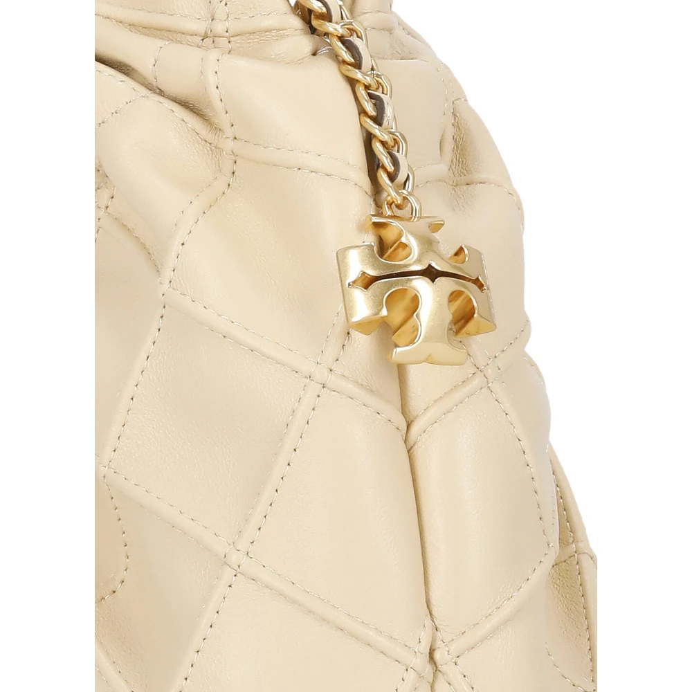 TORY BURCH Beige Leren Schoudertas met Ketting Beige Dames