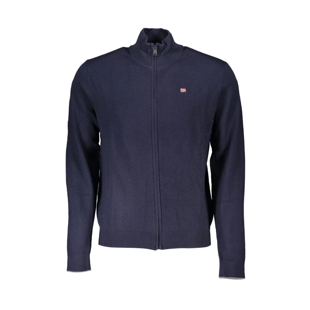 Napapijri Men's Blue Embroidered Zip-Up Cardigan