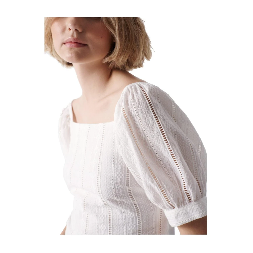 Salsa Witte geborduurde blouse slim fit White Dames