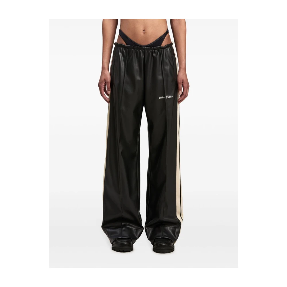 Palm Angels Zwarte leren wijde broek Black Dames