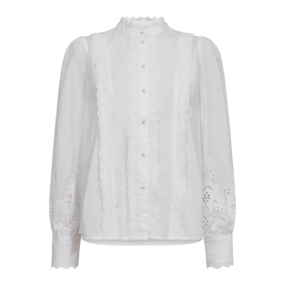 Co'Couture Feminine Pearl Shirt Blouse met Kantdetails White Dames