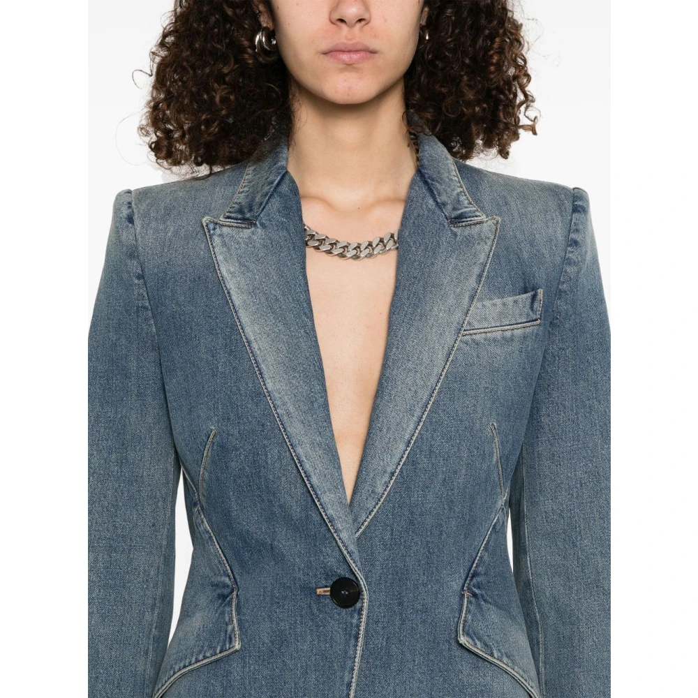 alexander mcqueen Indigo Blauw Knoopmanchet Jas Blue Dames