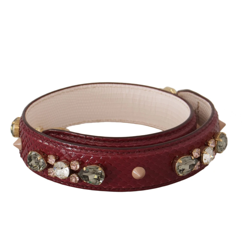 Dolce & Gabbana , Bag Accessories, Female, Red, One Size, Bordeaux Leather Crystals Bag Shoulder Strap