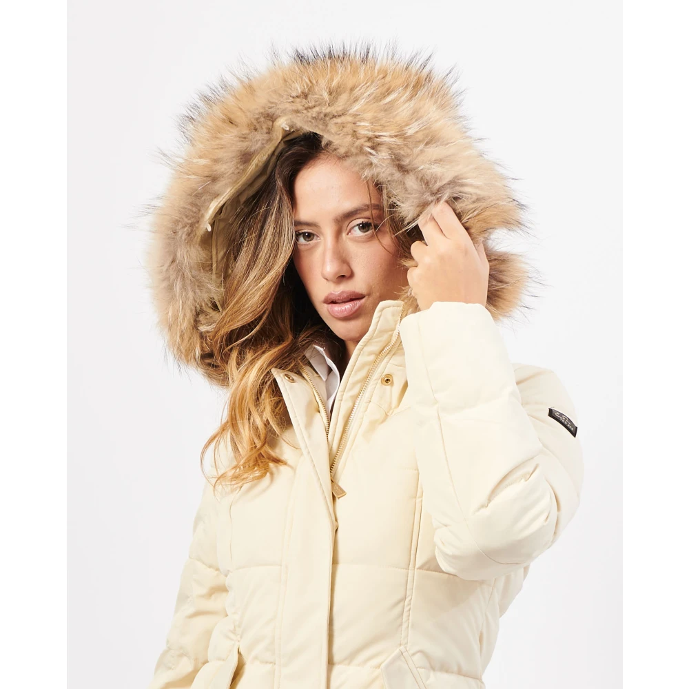 YES ZEE Lang gewatteerd jas met bont Beige Dames