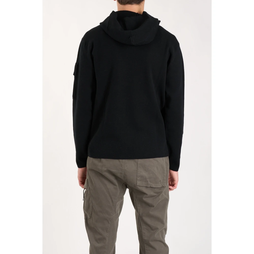 C.P. Company Extrafijne wollen hoodie met logo badge Black Heren