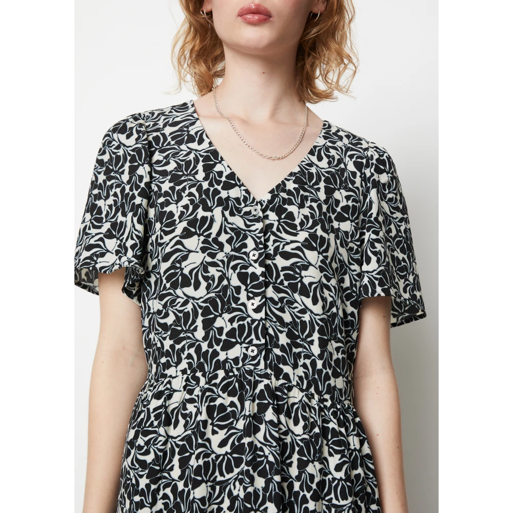 Marc O'Polo Jurk met elastische taille en uitlopende rok Black Dames