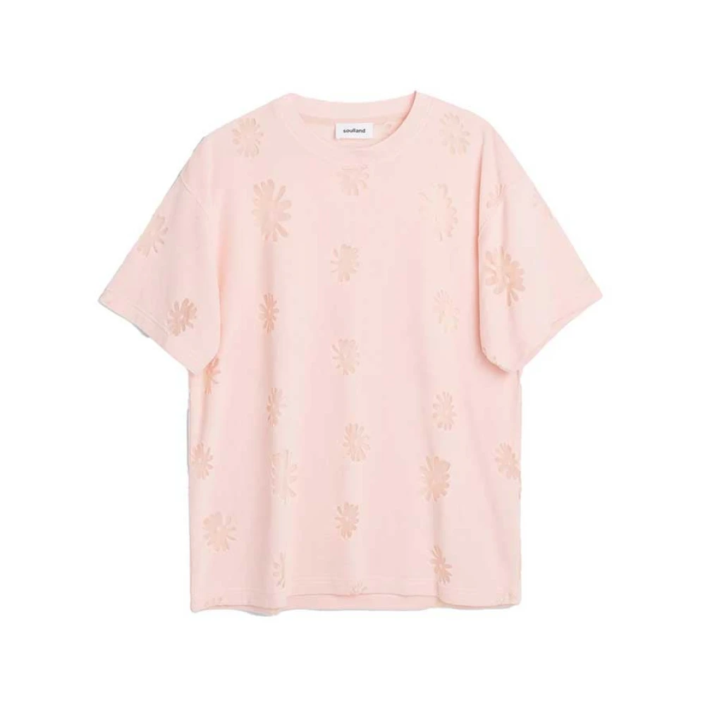 Soulland Bloemenfluwelen T-shirt in Roze Pink Dames