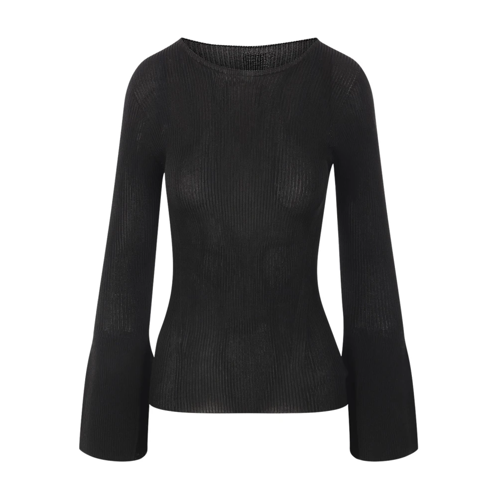Cfcl Zwarte Geribbelde Boothals Bell Sleeve Trui Black Dames