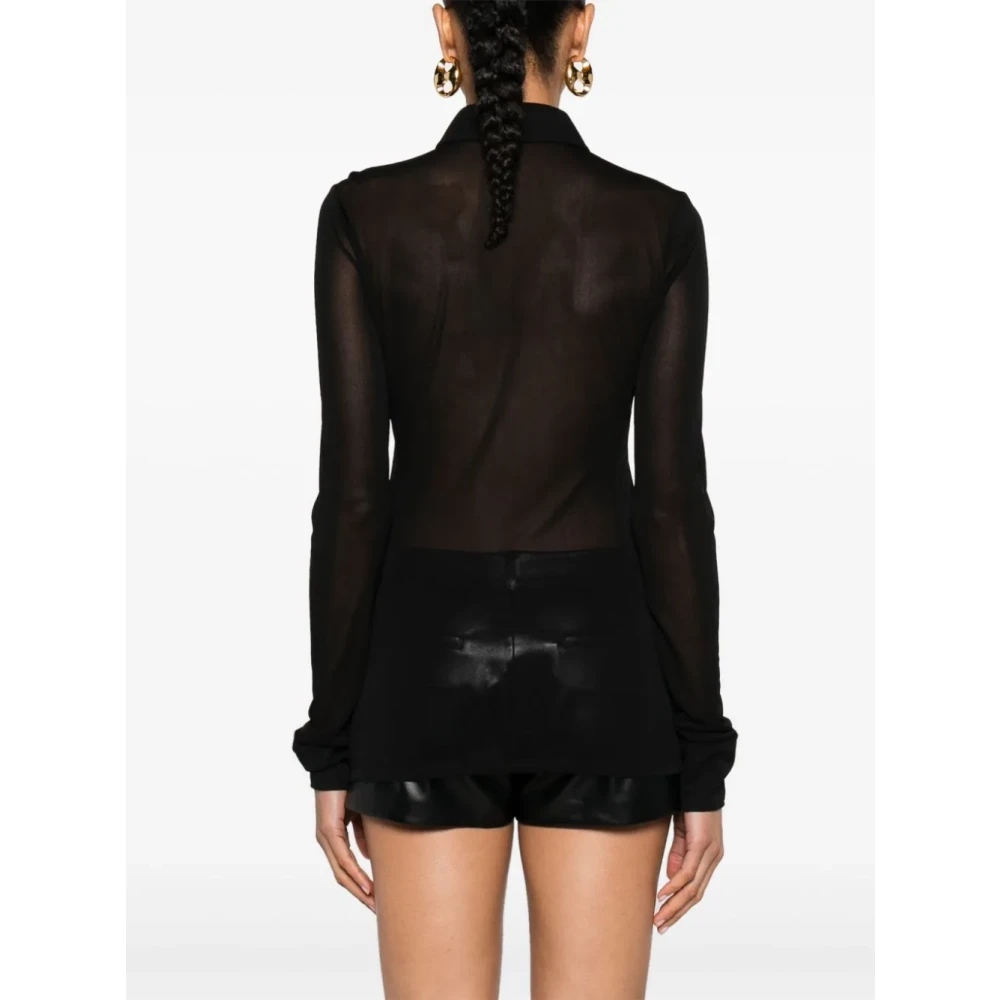 Saint Laurent Zwarte Semi-Transparante Shirt met Puntkraag Black Dames