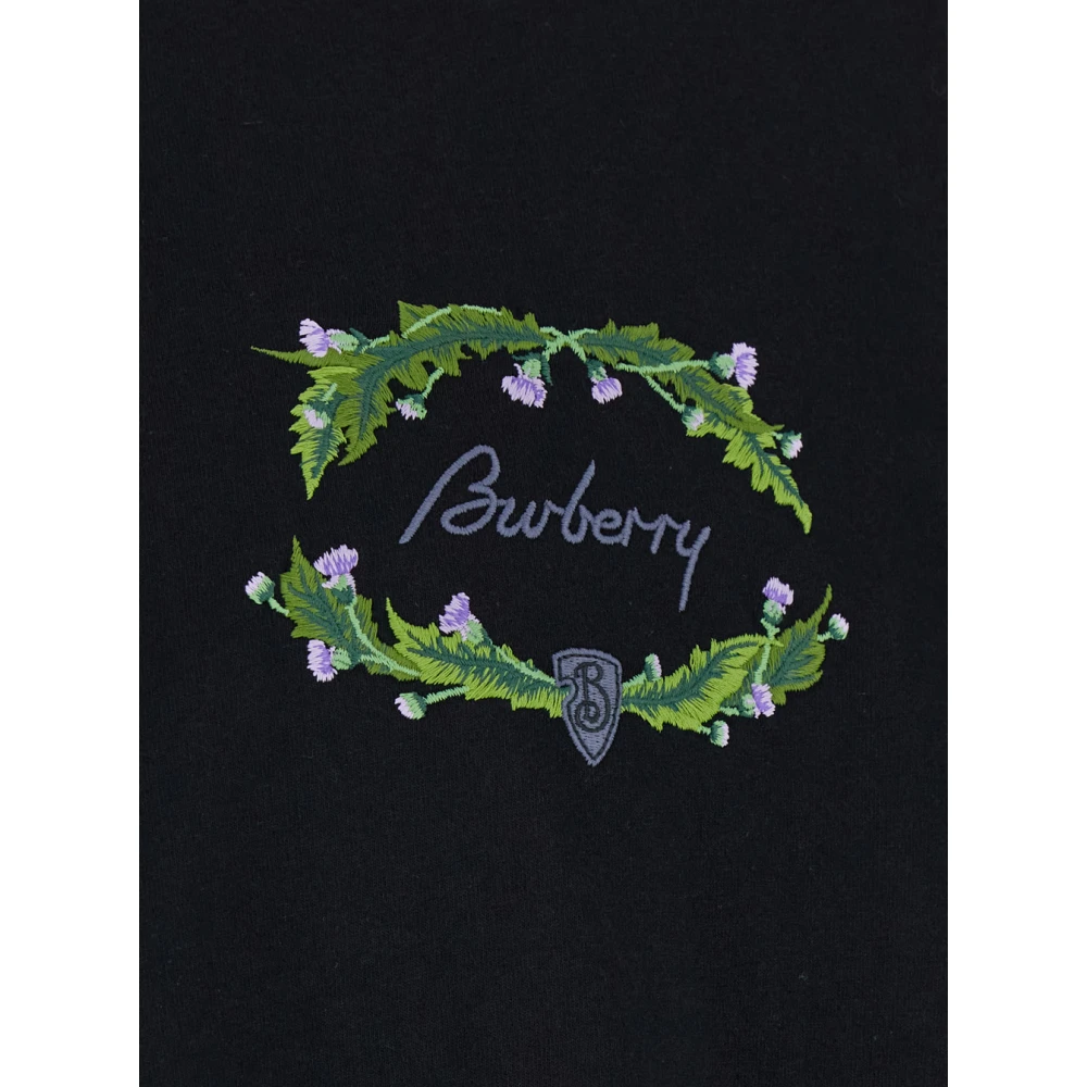 Burberry Zwarte Crewneck T-shirt met Logo Borduurwerk Black Heren