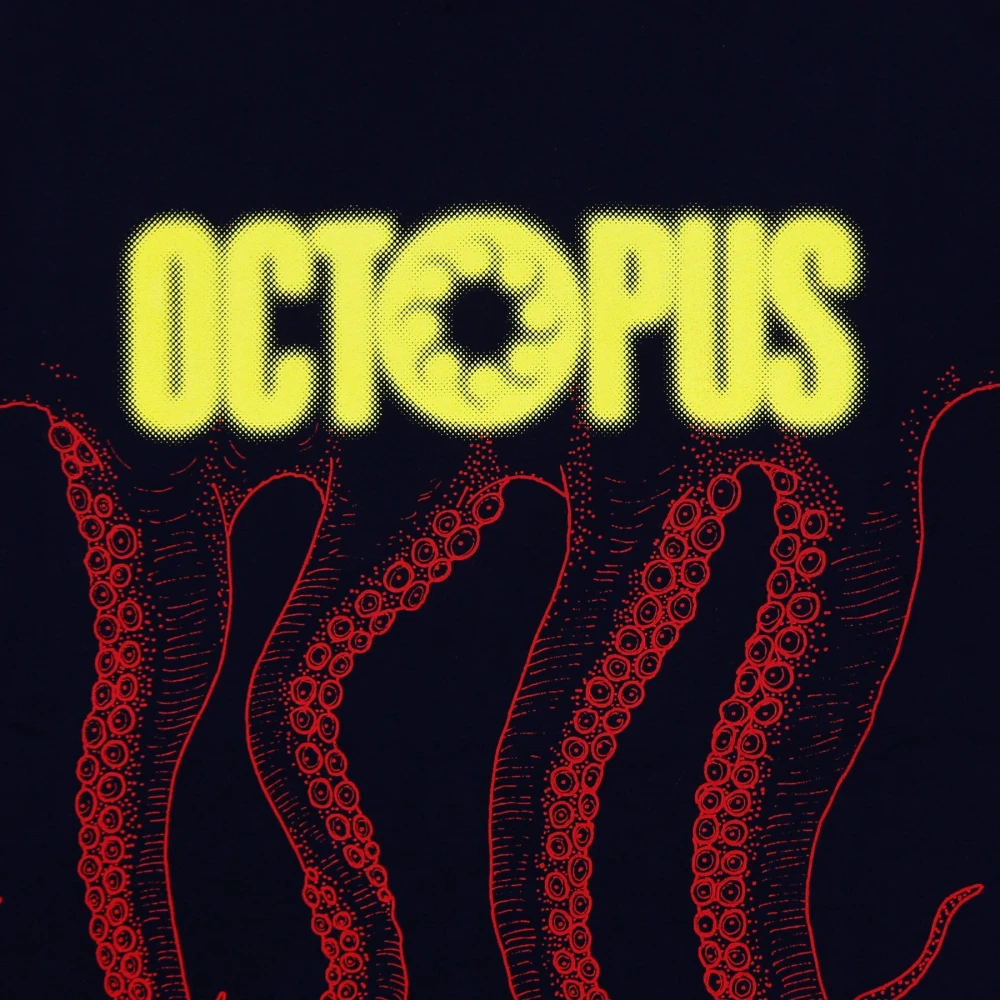 Octopus Zwarte Tee met Logo Print Black Heren