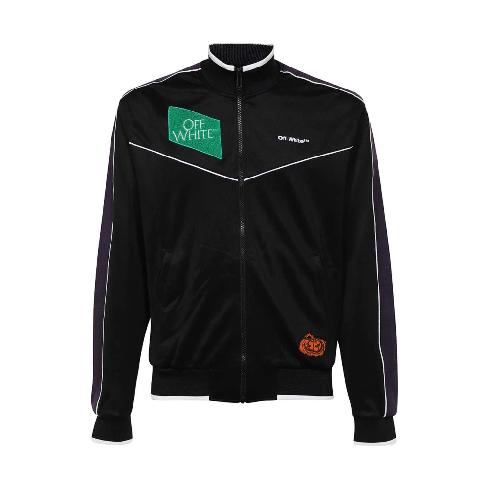 Off White Zip Hoodie met Decoratieve Patches Black Heren