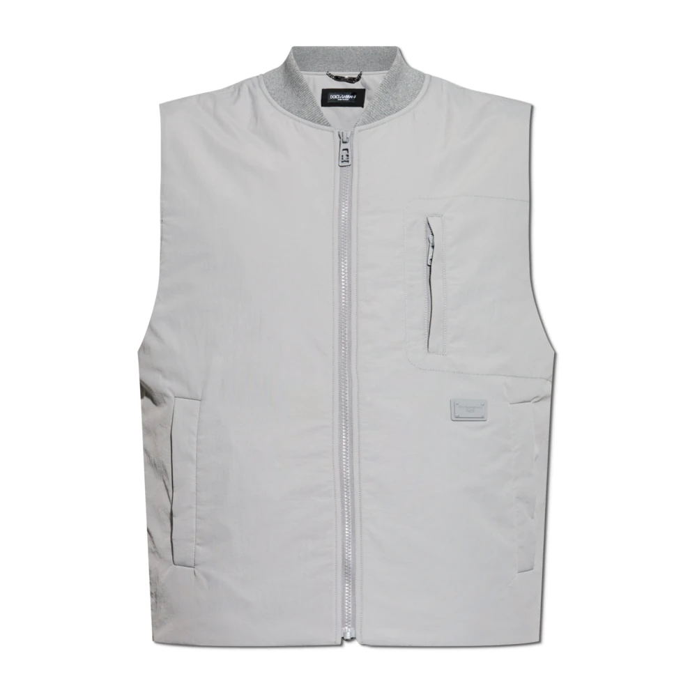 Dolce & Gabbana Gewatteerd vest met logo Gray Heren