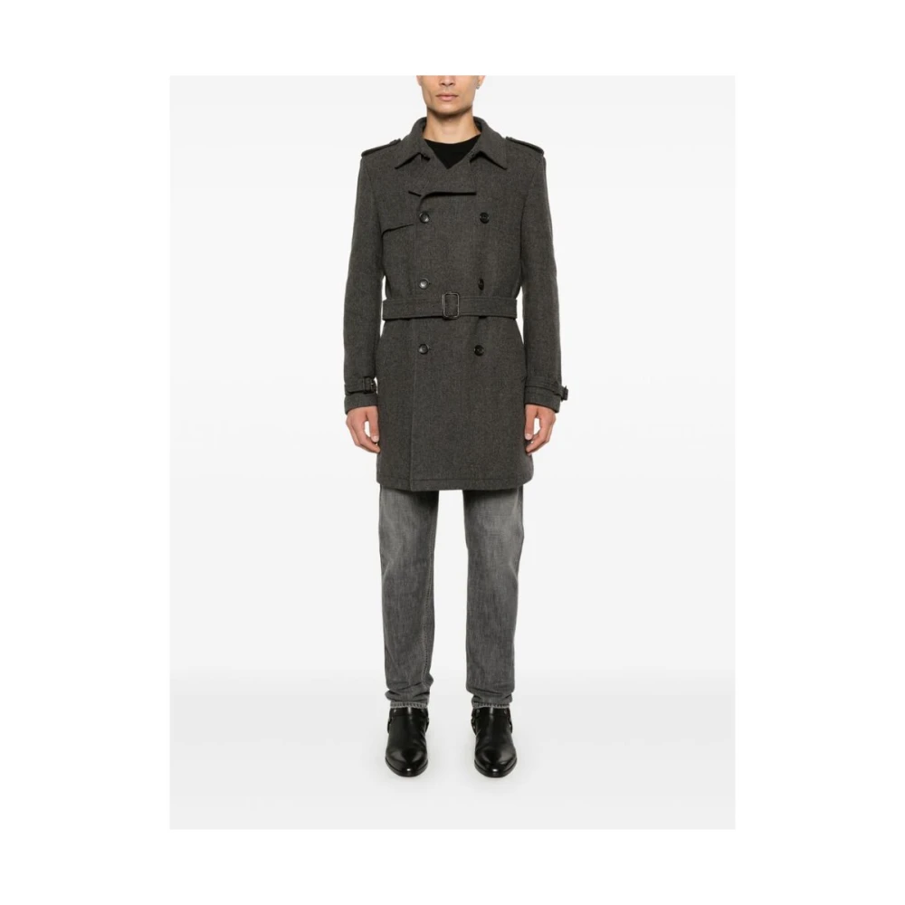 Reveres 1949 Grijze Herringbone Regenjas met Dubbele Knopenrij Gray Heren