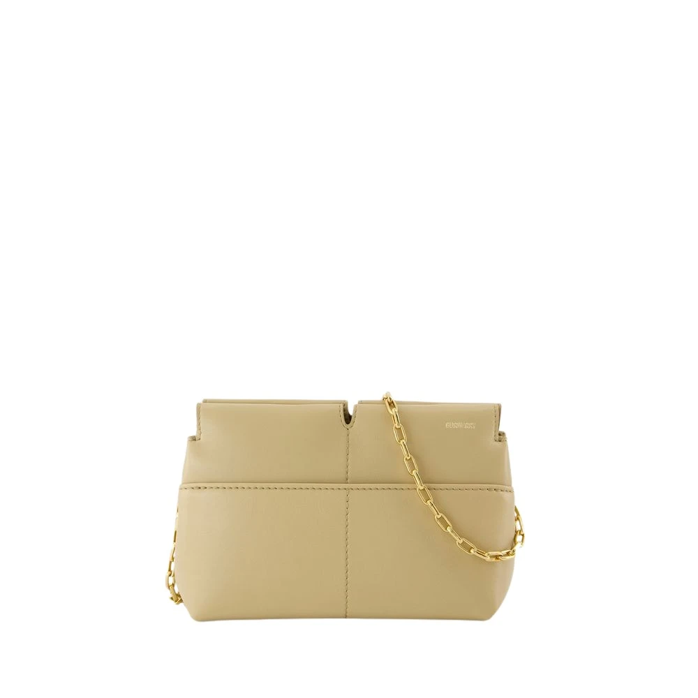 Beige Læder Snip Clutch Crossbody Taske