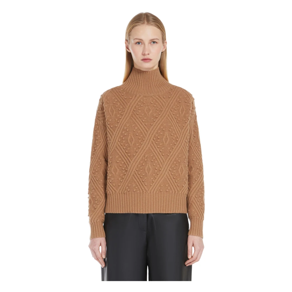 Max Mara Studio Argyle Knit Trui Brown Dames