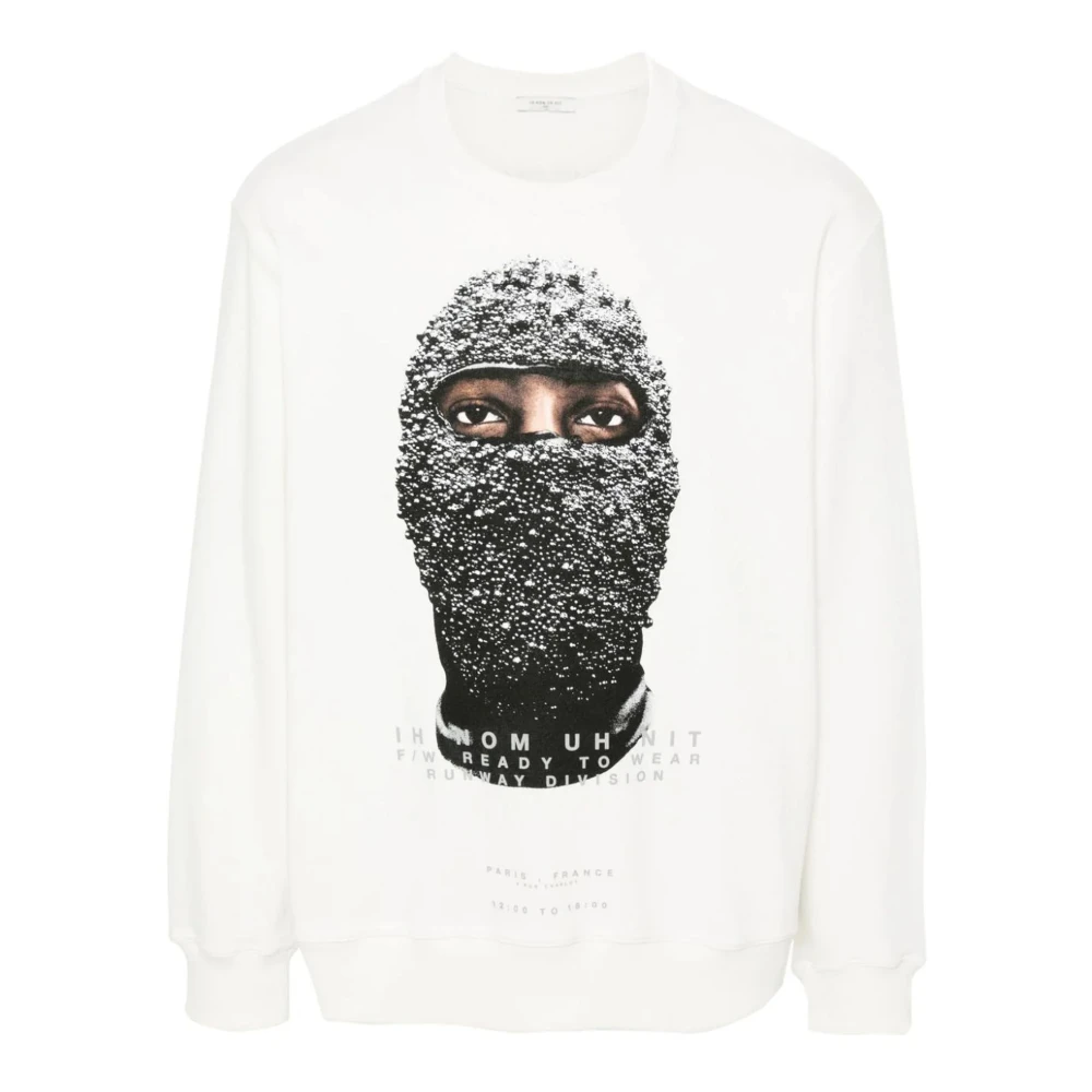 IH NOM UH NIT Witte Streetwear Sweater Zwart Masker Print White Heren