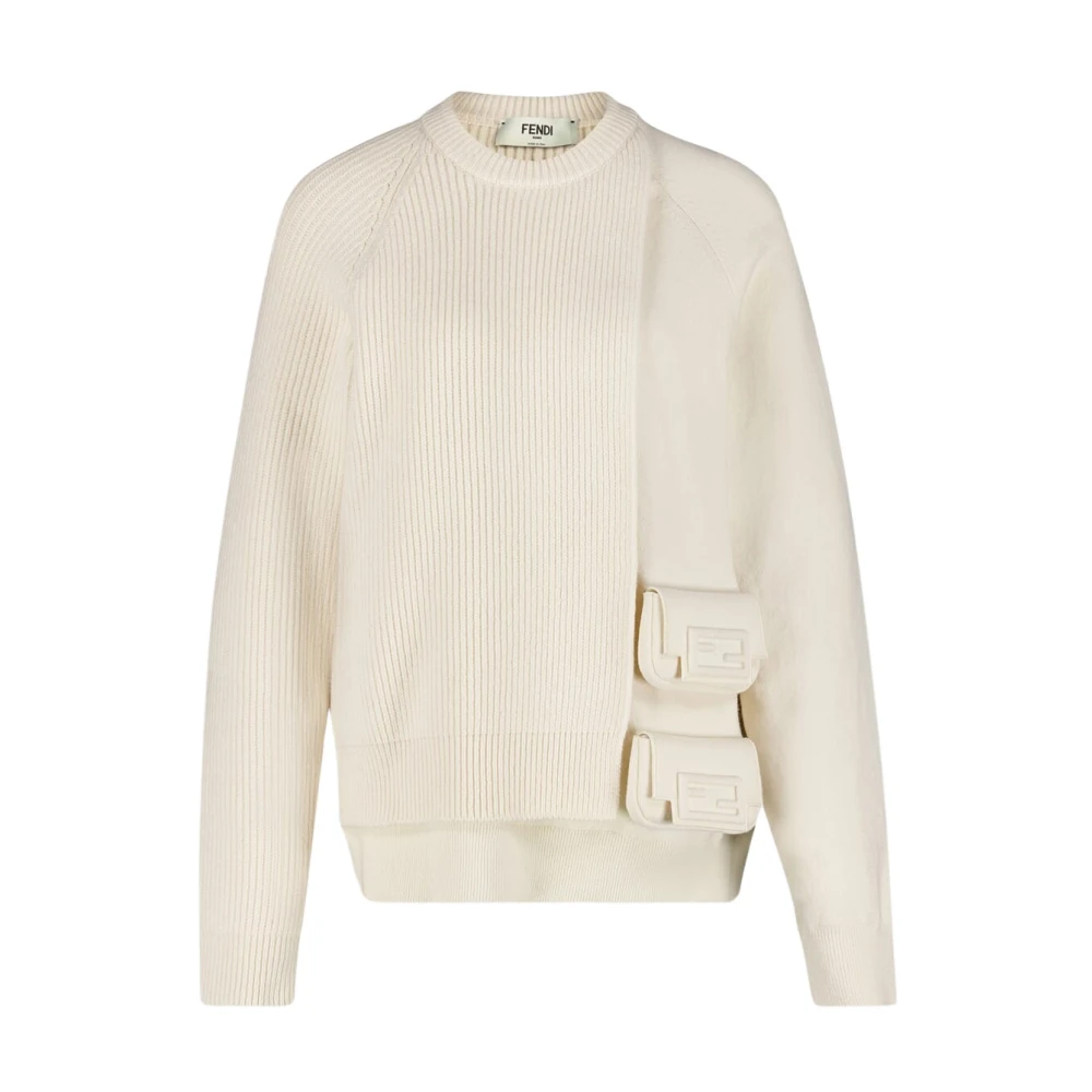 Fendi Luxe Wol Cashmere Crewneck Jumper Beige Dames