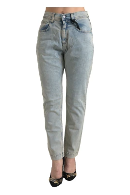 Tvättade skinny jeans i bomull med mellanhög midja