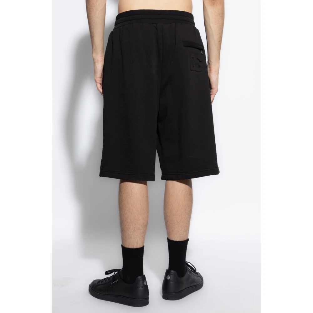 Dolce & Gabbana Katoenen shorts met reliëf logo Black Heren
