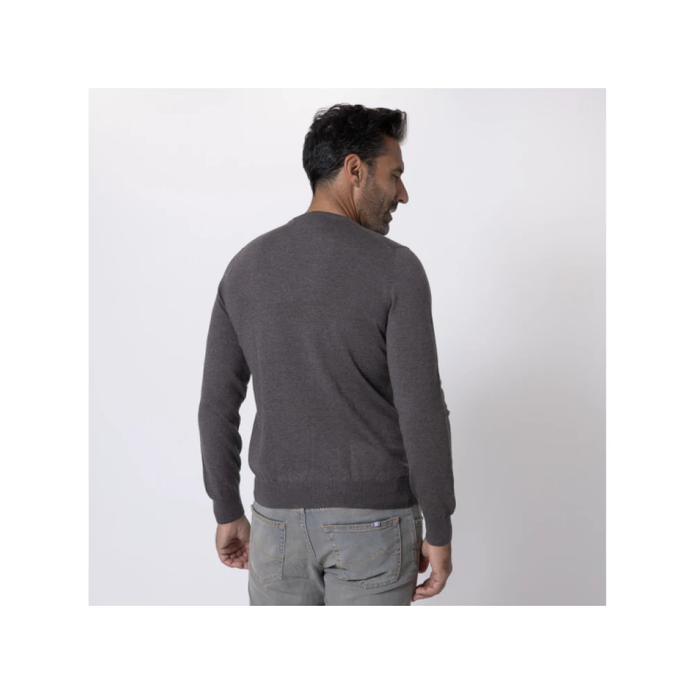 Gran Sasso Taupe Merino Wol Ronde Hals Trui Gray Heren