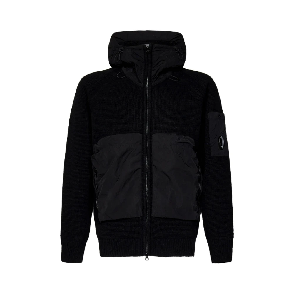 C.P. Company Zwarte Zip-trui met Eco-Chrome Hood Black Heren