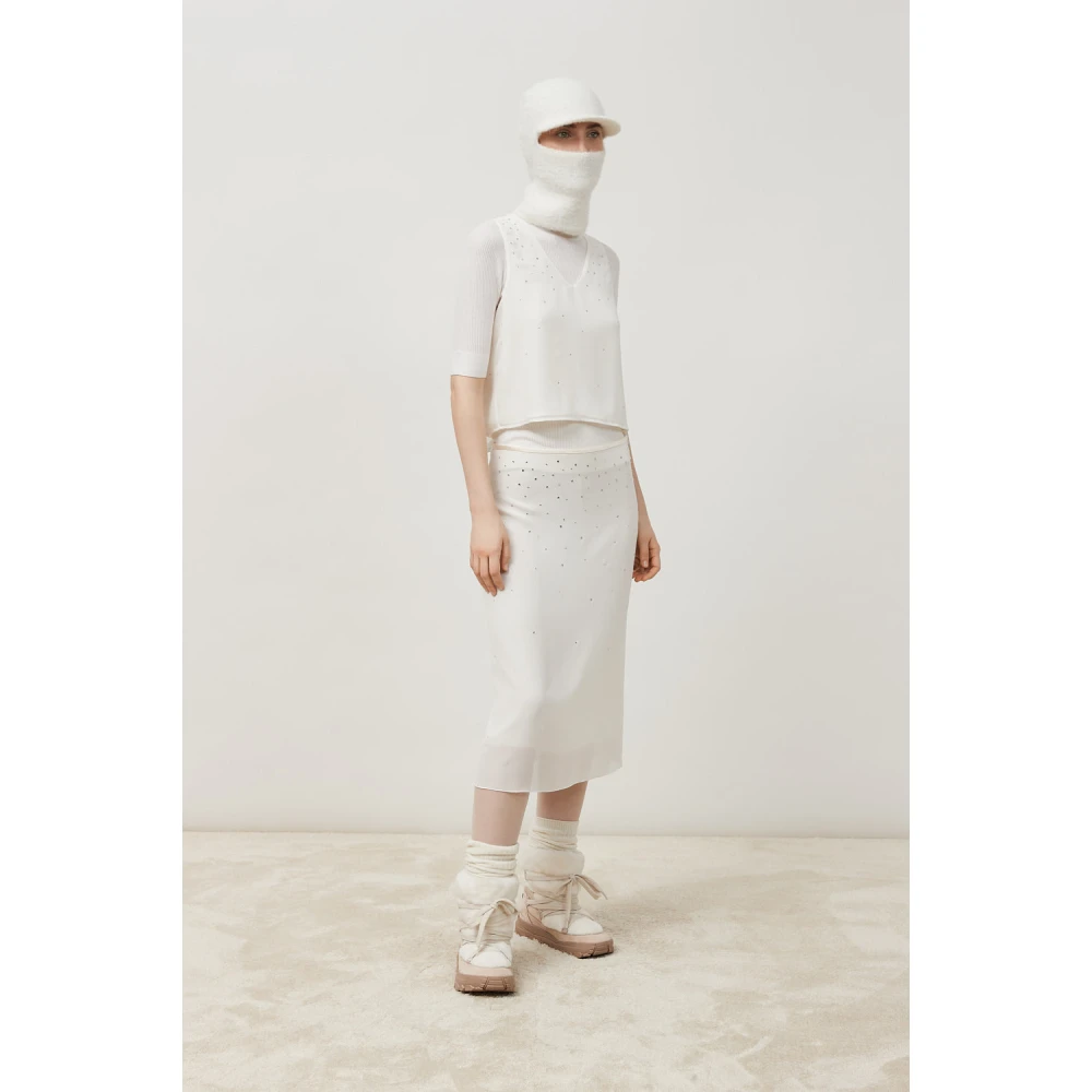PESERICO Lichte crêpe halfdoorschijnende rok White Dames
