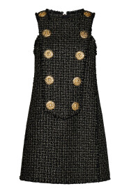 Czarna sukienka z frędzlami i złotymi metalowymi detalami