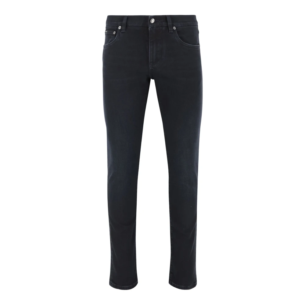 Dolce & Gabbana Zwarte Skinny Stretch Katoenen Jeans met Logo Black Heren