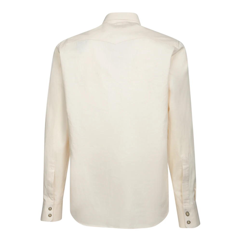 Canali Elegante Denim Overhemd met Moderne Snit Beige Heren