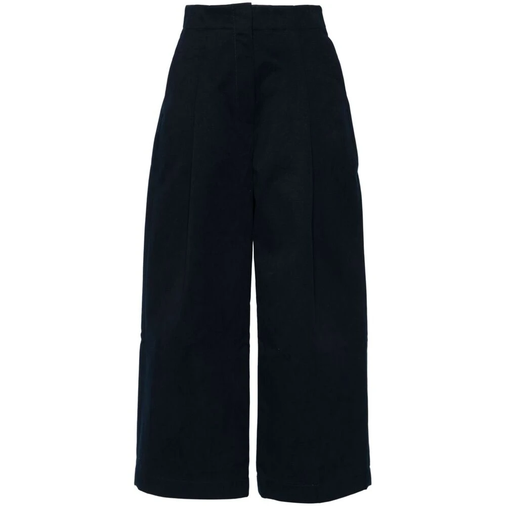 Studio Nicholson Blauwe Katoenen Twill Hoge Taille Broek Blue Dames