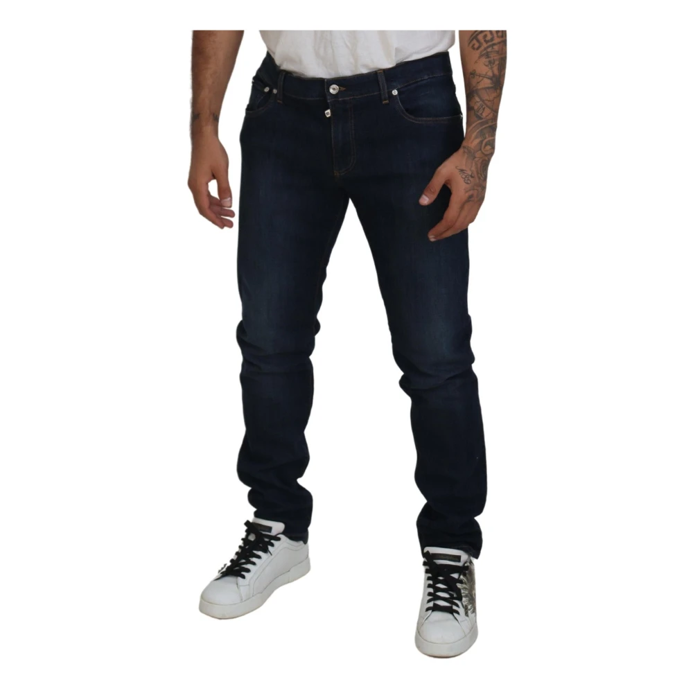 Dolce & Gabbana Donkerblauwe Skinny Stretch Denim Jeans Blue Heren
