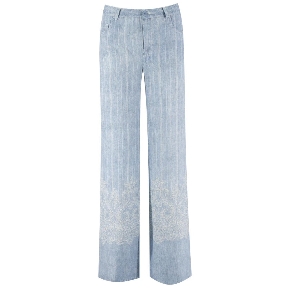 Ermanno Scervino Gestreepte linnen broek met kanten details Blue Dames