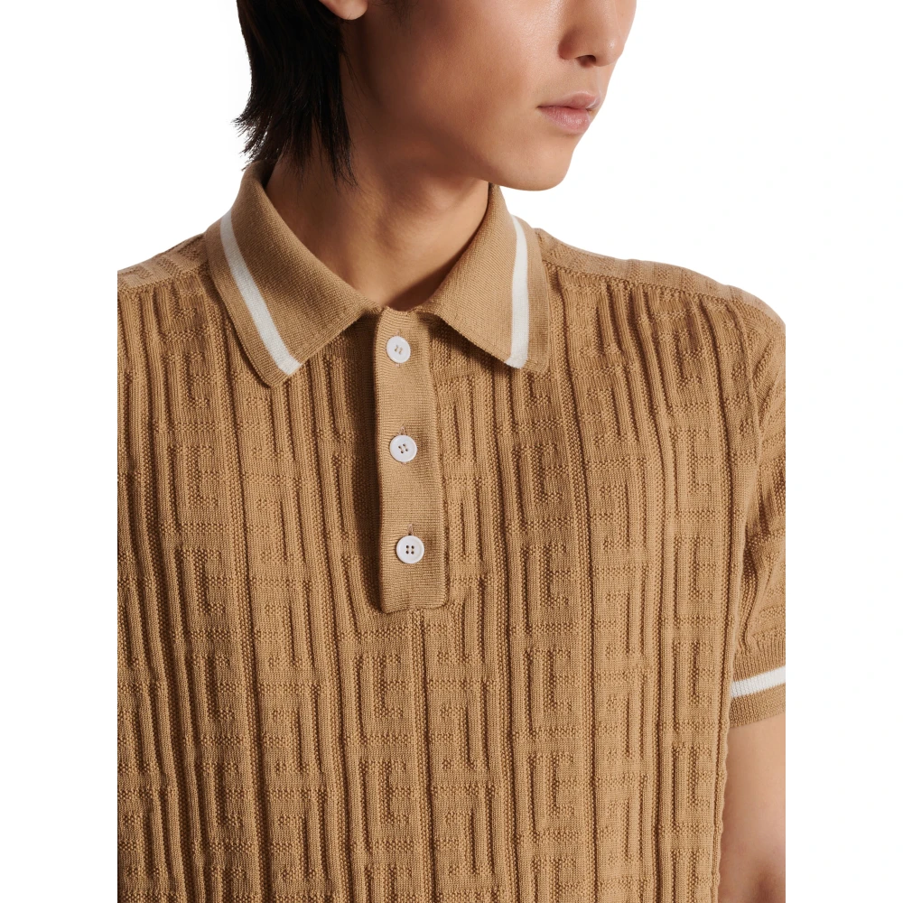 Balmain PB Labyrinth Wollen Poloshirt Beige Heren