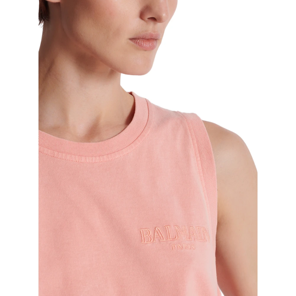 Balmain Tanktop met Vintage Borduursel Pink Dames