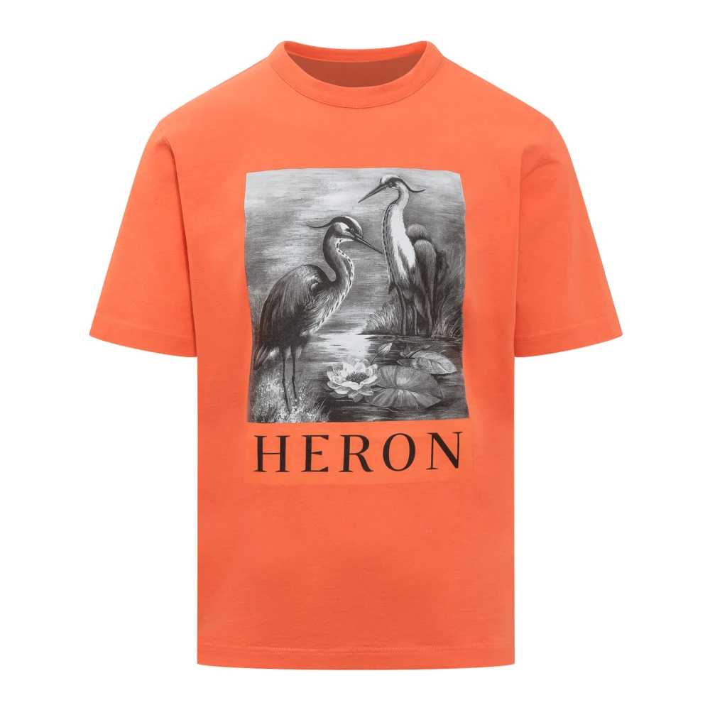 Heron Preston Bedrukt Crewneck T-shirt met Geborduurd Logo Orange Heren
