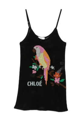 Embroidered Parrot Mini Dress