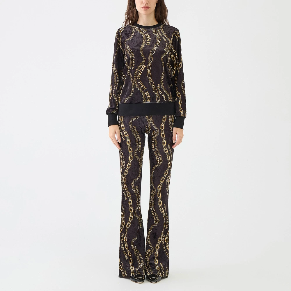Versace Jeans Couture Fluwelen kettingprint flare broek Black Dames