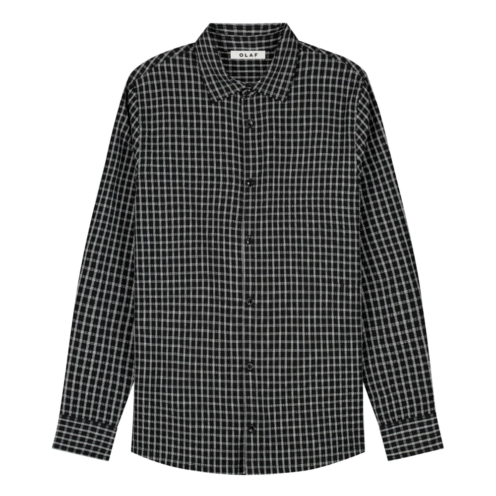 Olaf Hussein Black Casual Shirts, Male, L, Checked Seersucker Ls Shirt