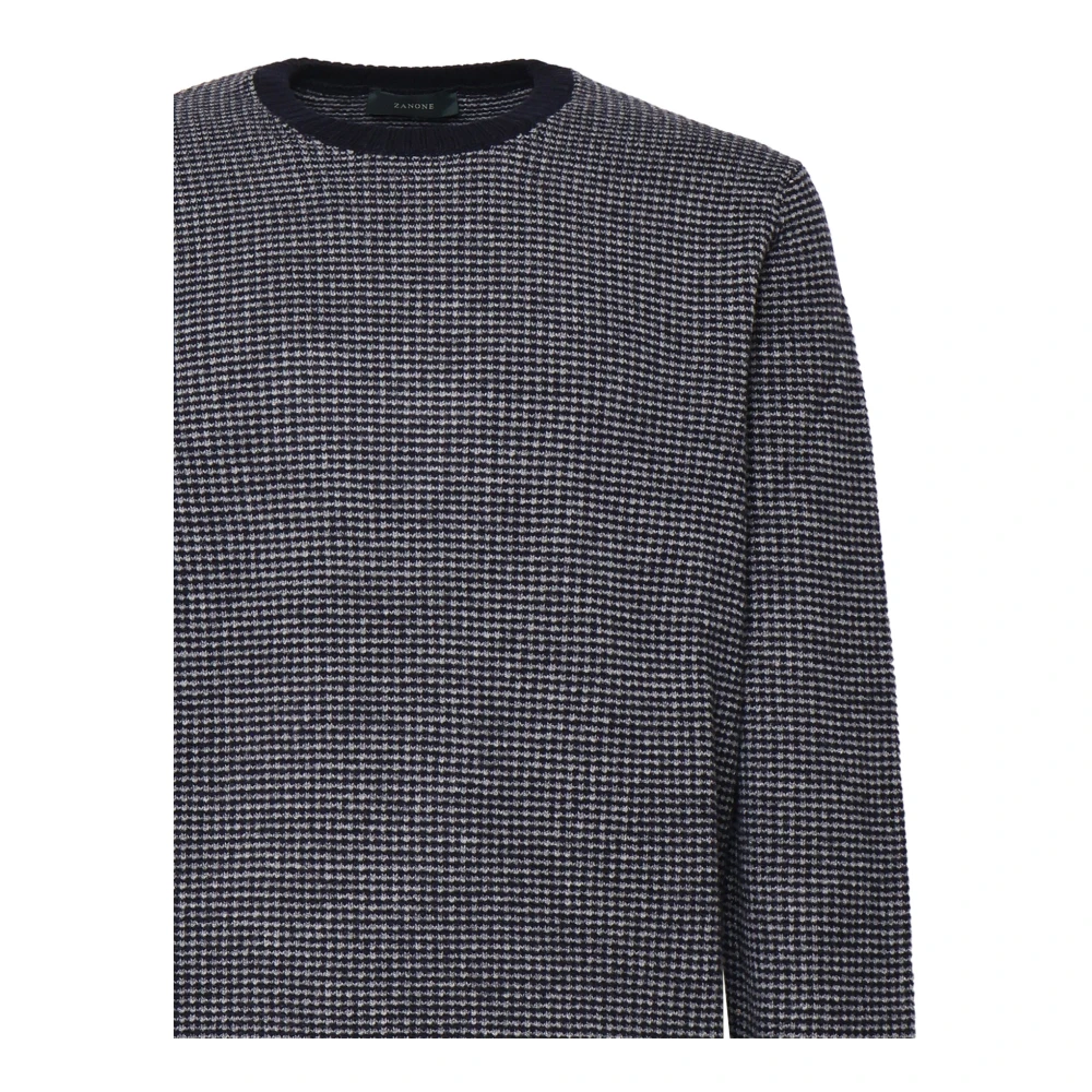 Zanone Blauwe Wollen Trui Ronde Hals Blue Heren