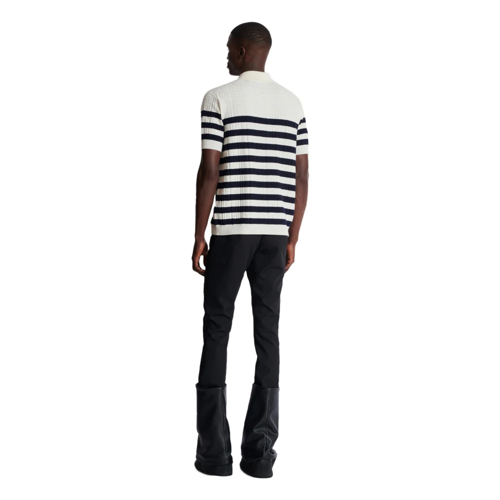 Balmain Gestreept Gebreid Poloshirt met Monogram White Heren