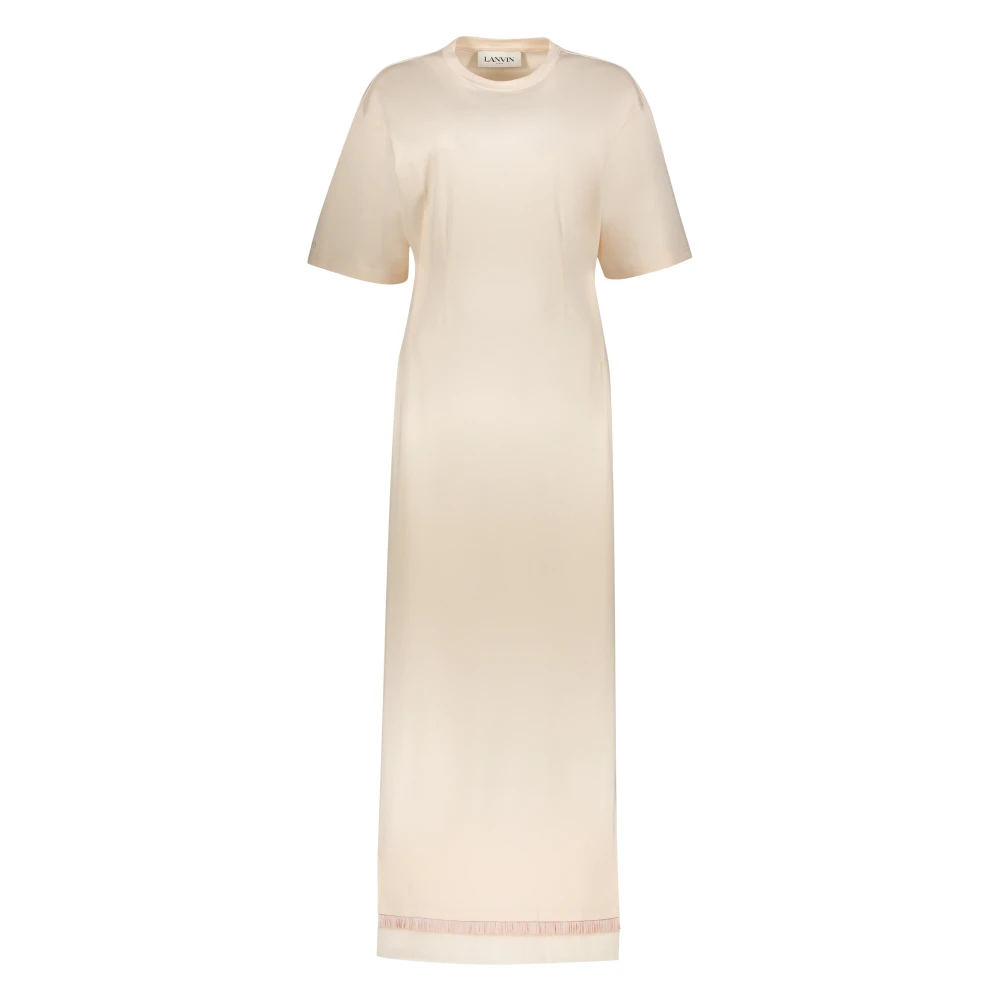 Lanvin Geribbelde halslijn katoenen lange jurk Pink Dames