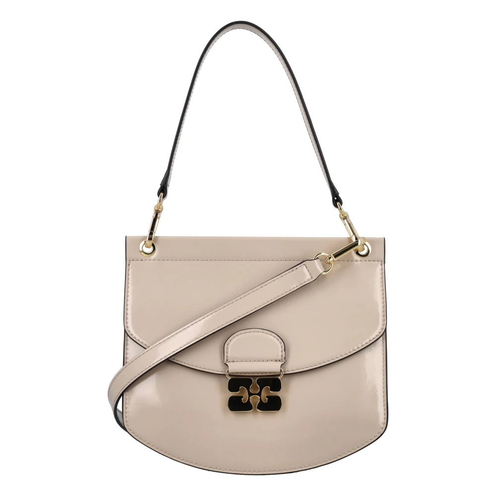 Ganni Zwarte Patentleren Handtas Gray Dames