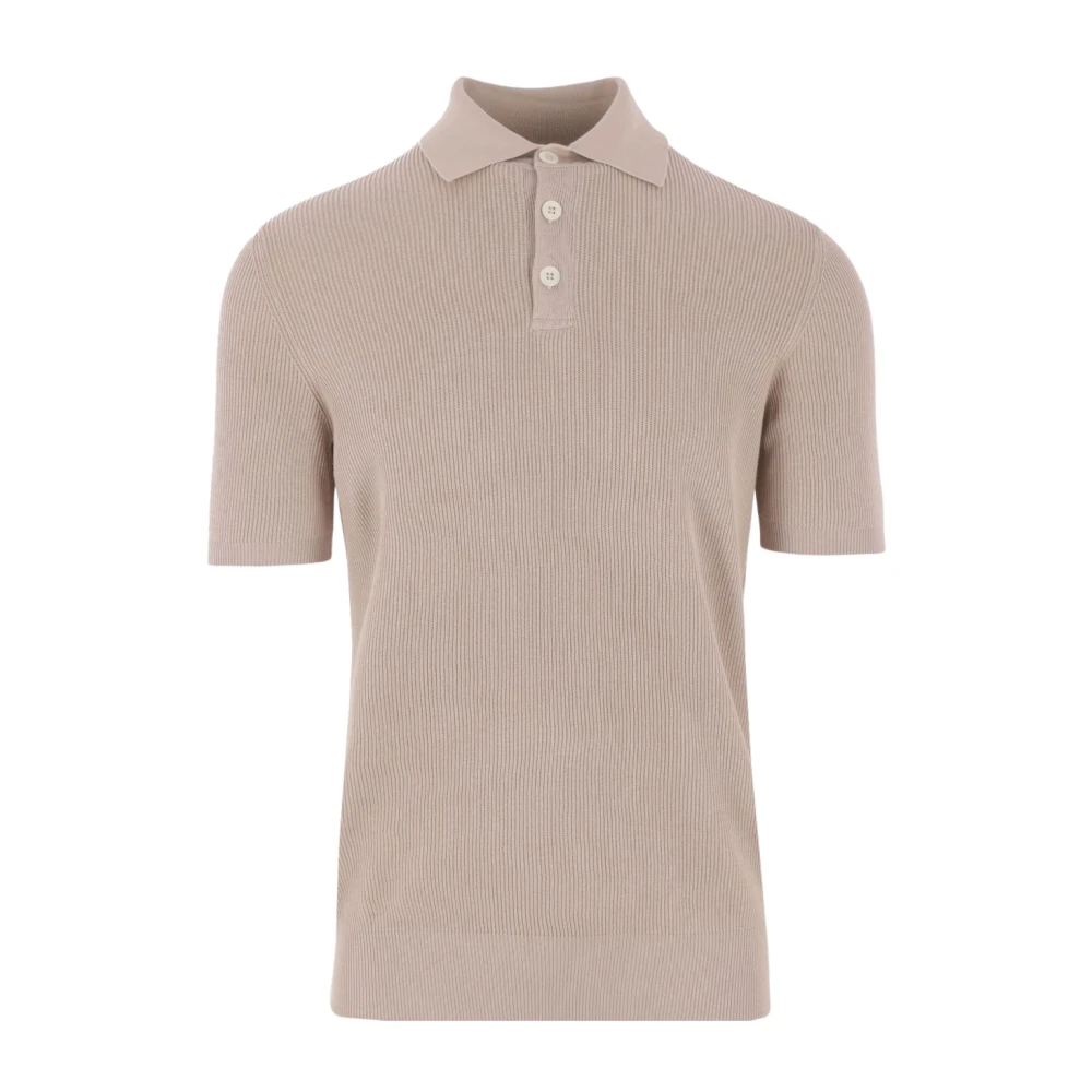 BRUNELLO CUCINELLI Beige Katoenen Geribbelde Poloshirt Beige Heren