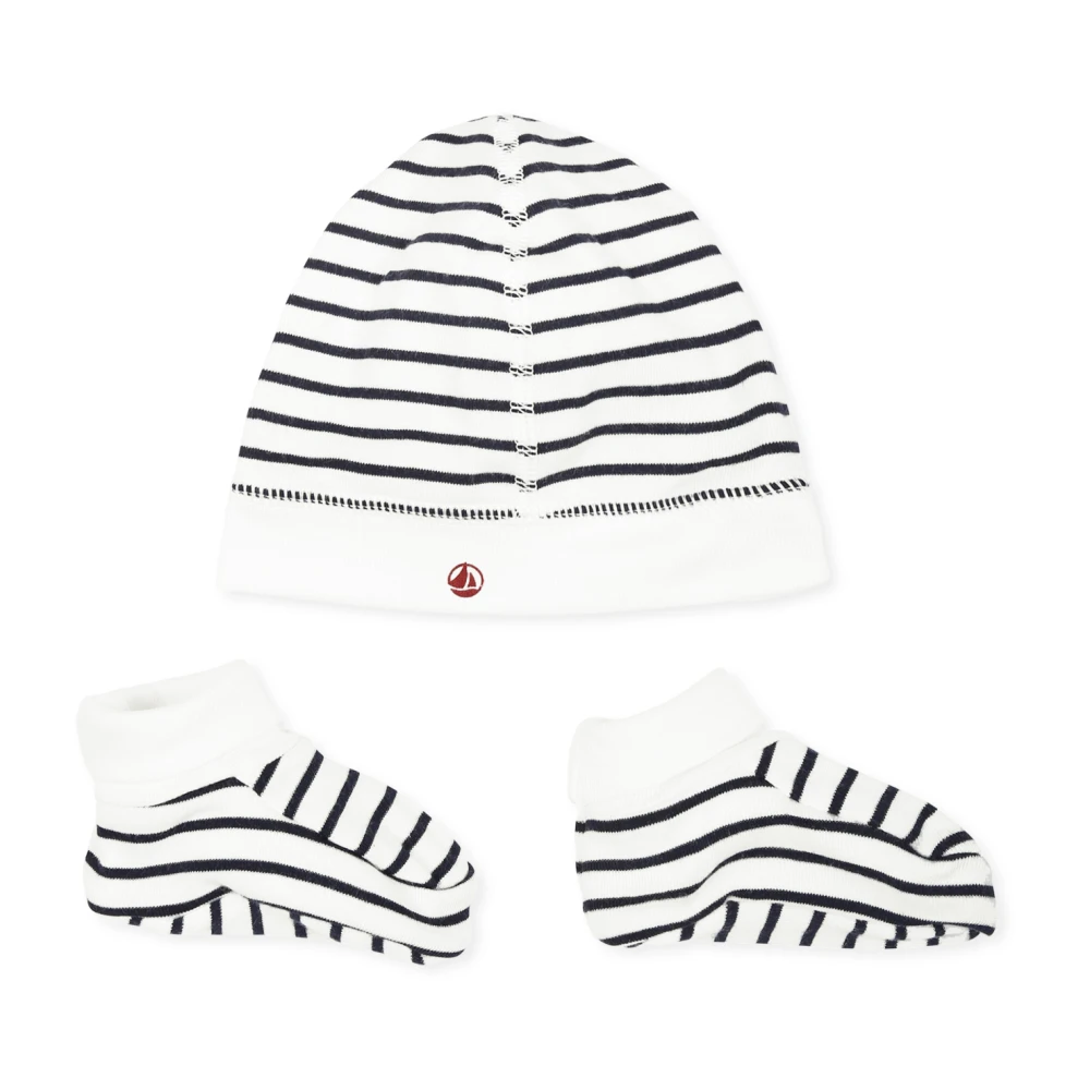 Petit Bateau Randig bomullsmössa och tofflor set Multicolor, Unisex