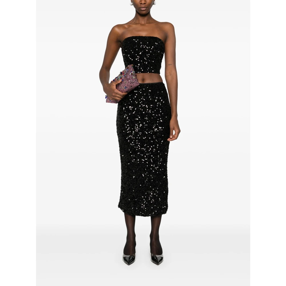 Rotate Birger Christensen Zwarte Pailletten Crop Top Black Dames