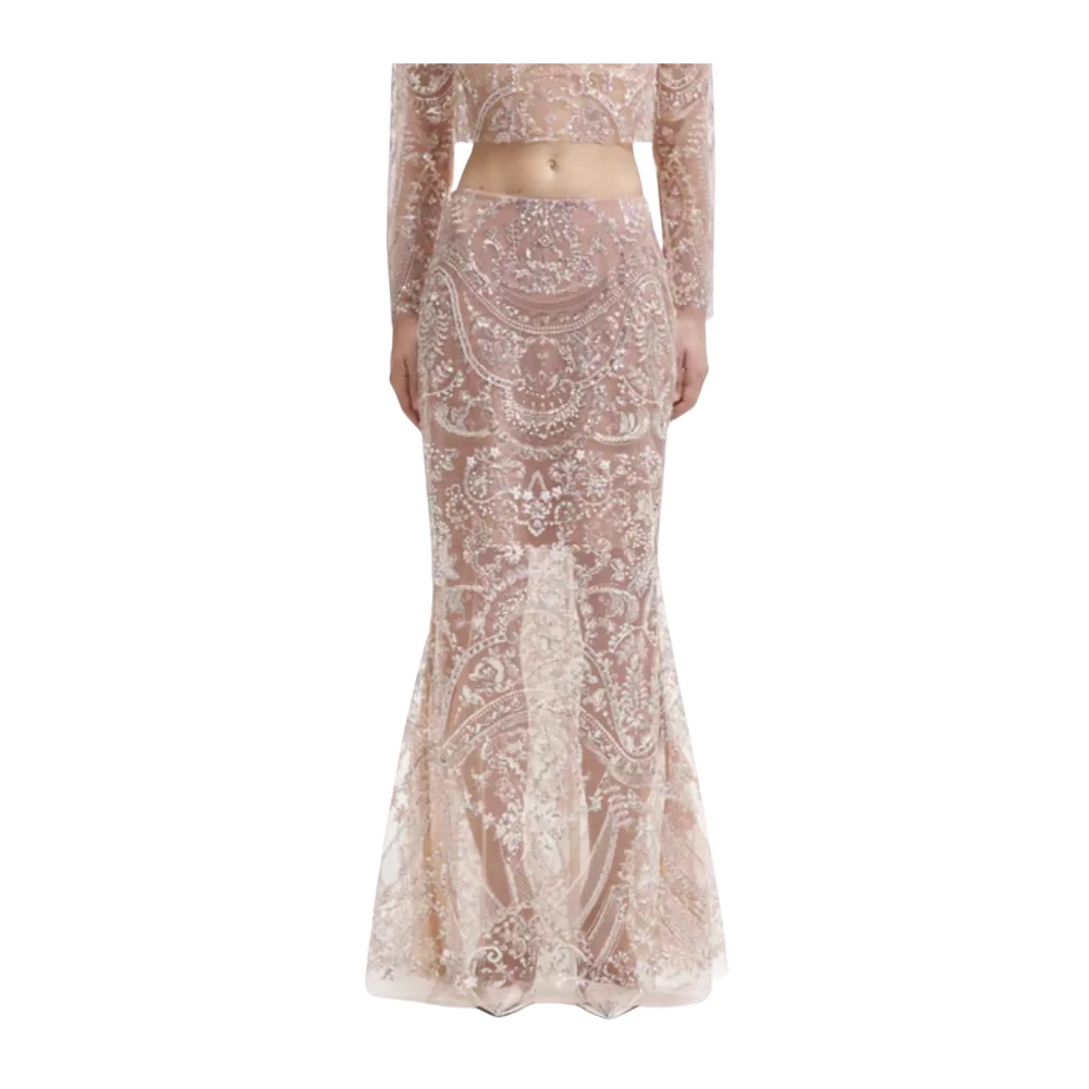 Self Portrait Women's Beige Maxi Skirts, S, Sequined Maxi Skirt