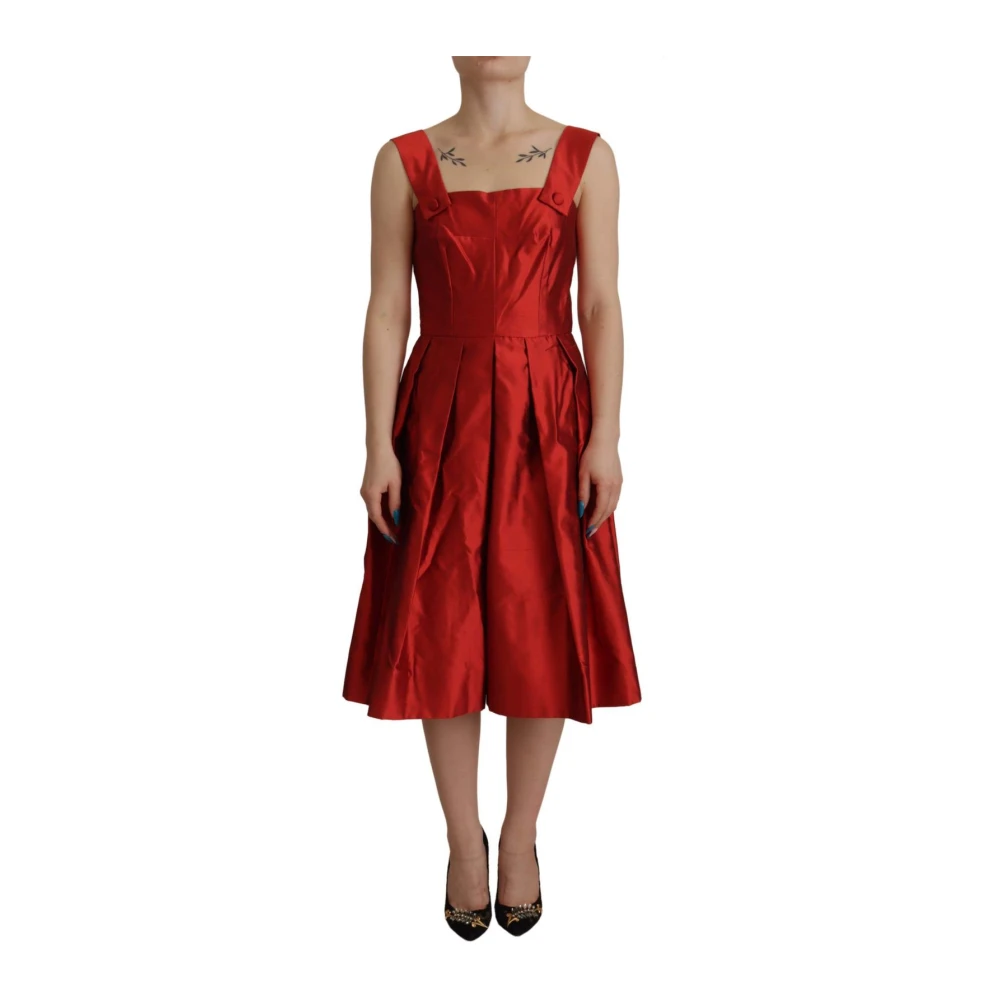 Dolce & Gabbana Women's Red A-Line Silk Pleated Midi Dress