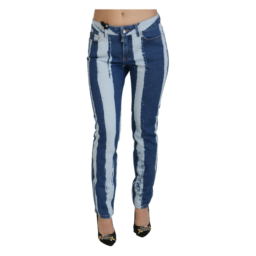 Dolce & Gabbana Cobalt Strepen Skinny Denim Jeans Blue Dames