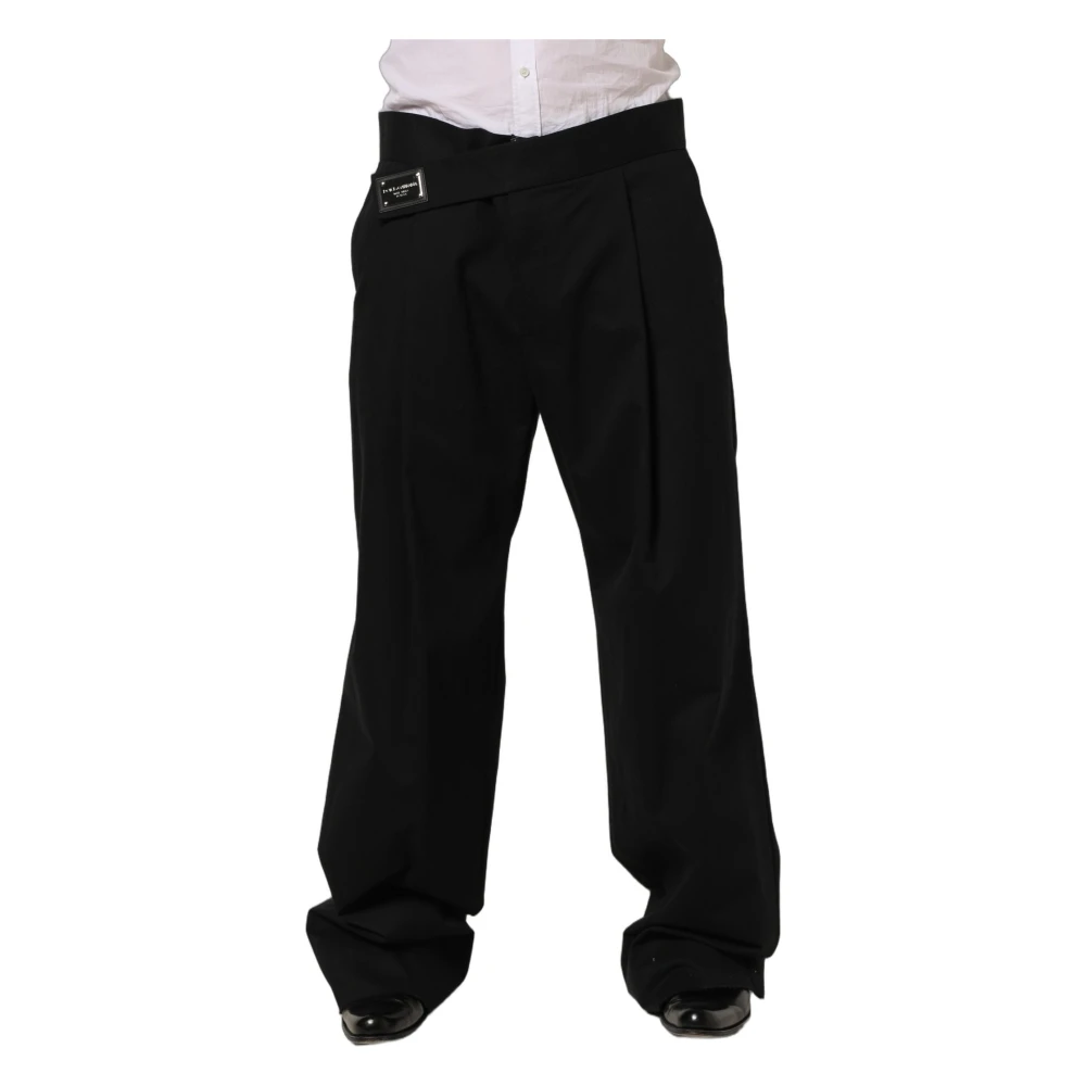 Dolce & Gabbana Men's Black Straight-Leg Dress Trousers - Wide Trousers - 2XL - Trousers